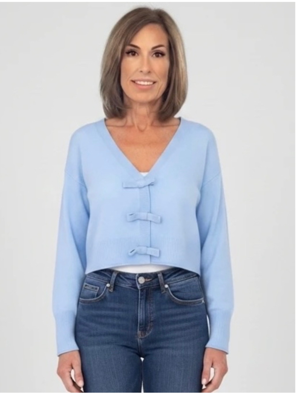 Love Shack Fancy Luisella Bow Crop Cashmere Cardigan Dewdrop Small NWT